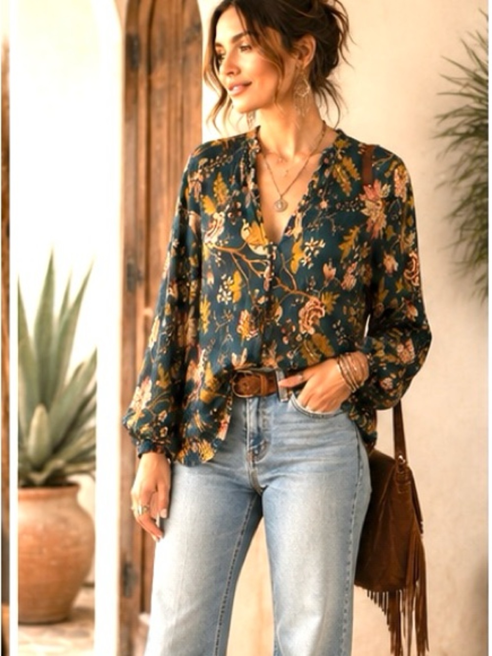 Anthropologie Pilcro Tavi Tie-Neck Buttondown Blouse - Picture 4 of 7